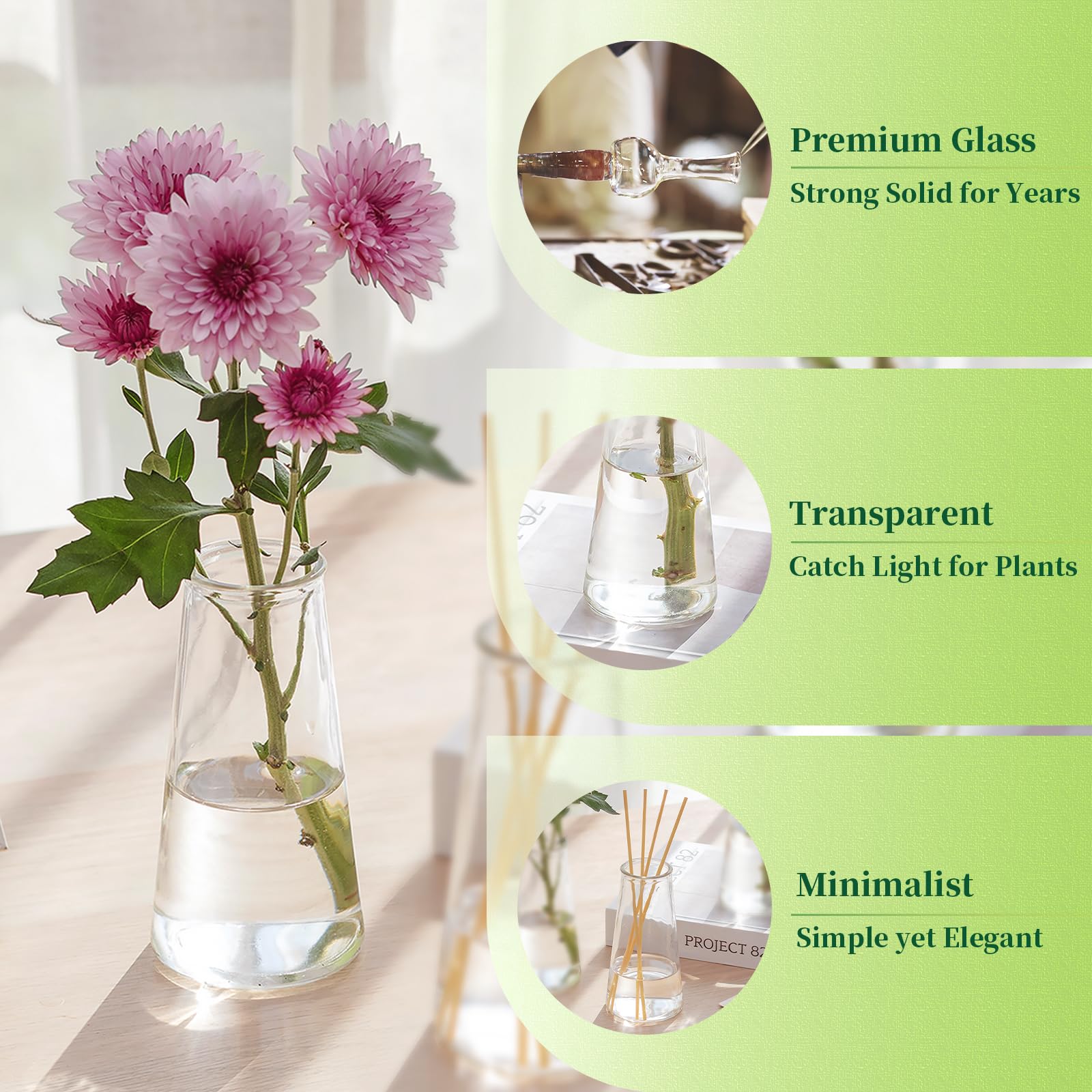 Hewory Glass Bud Vase dining room or living decor for minimalist style.