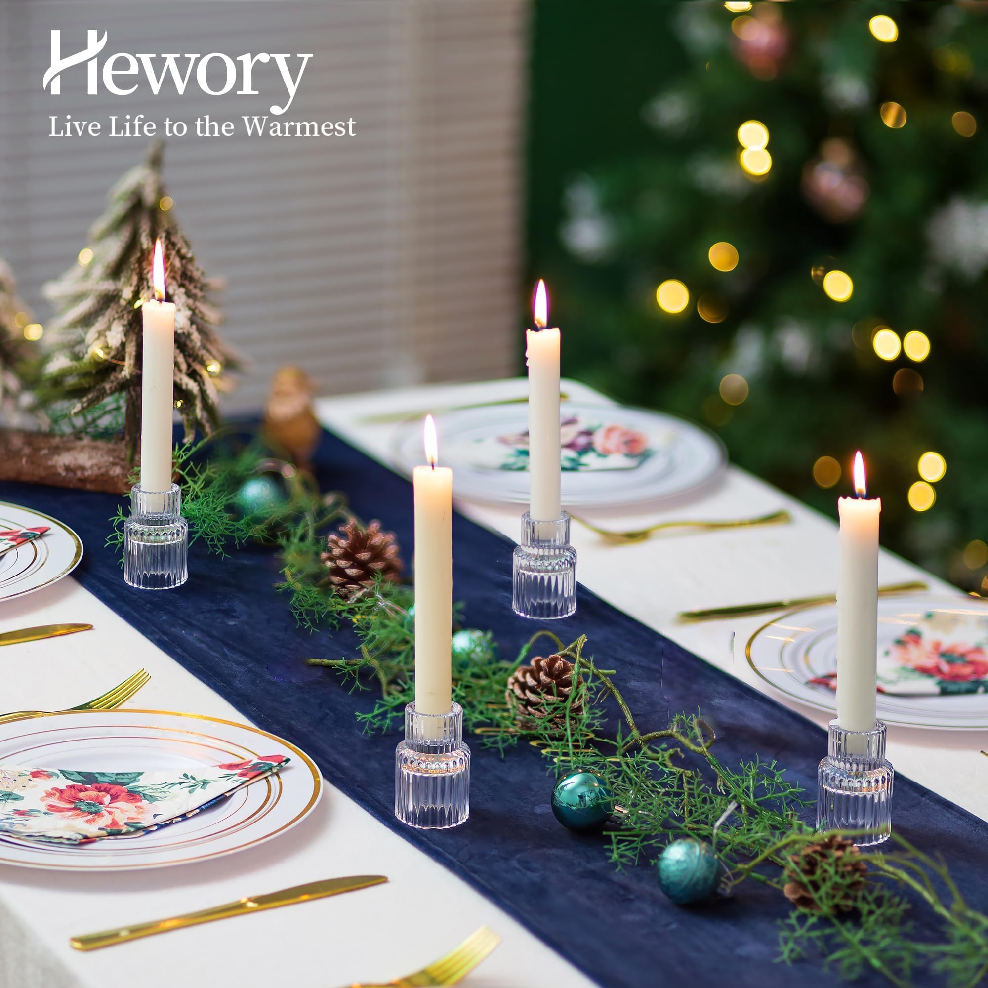 Hewory clear taper candle holder sized for 22mm candles.