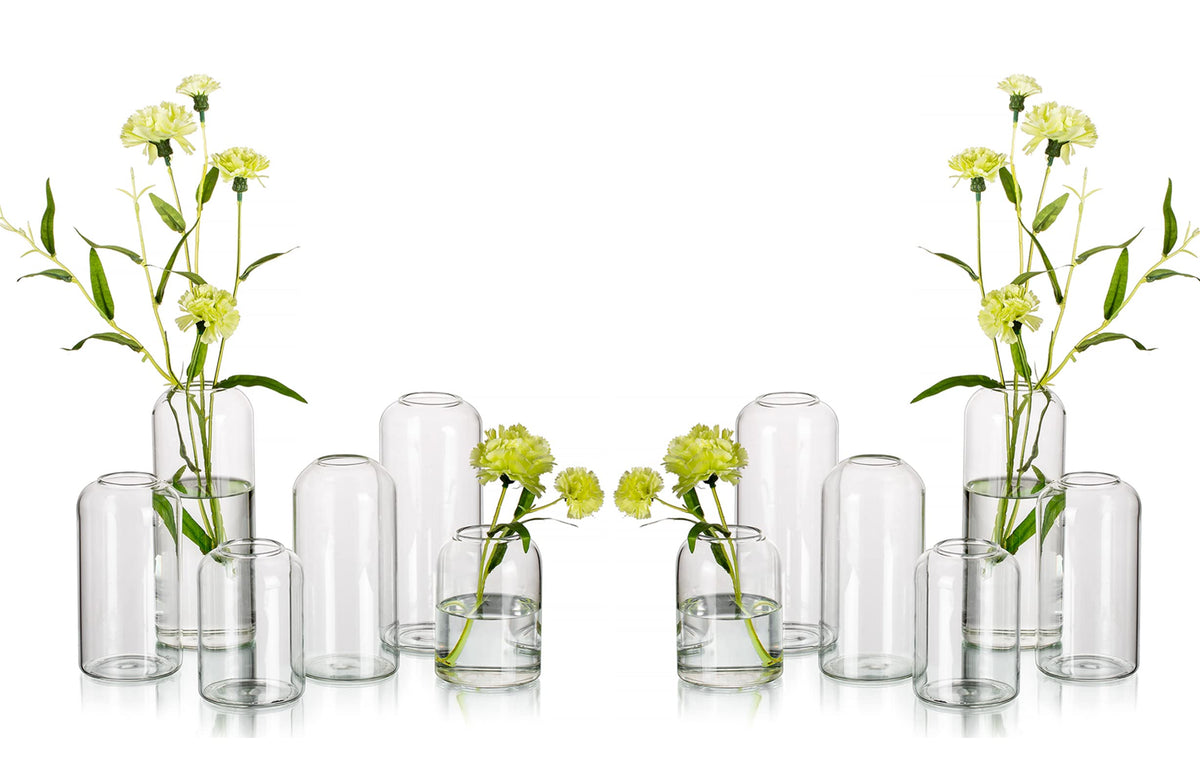 Hewory glass bud vase 12-pack for wedding centerpieces adds elegance.