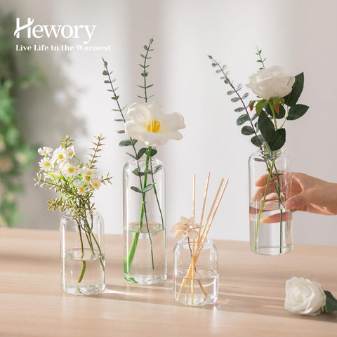 Hewory glass bud vase for wedding reception tables with clear, modern appeal.