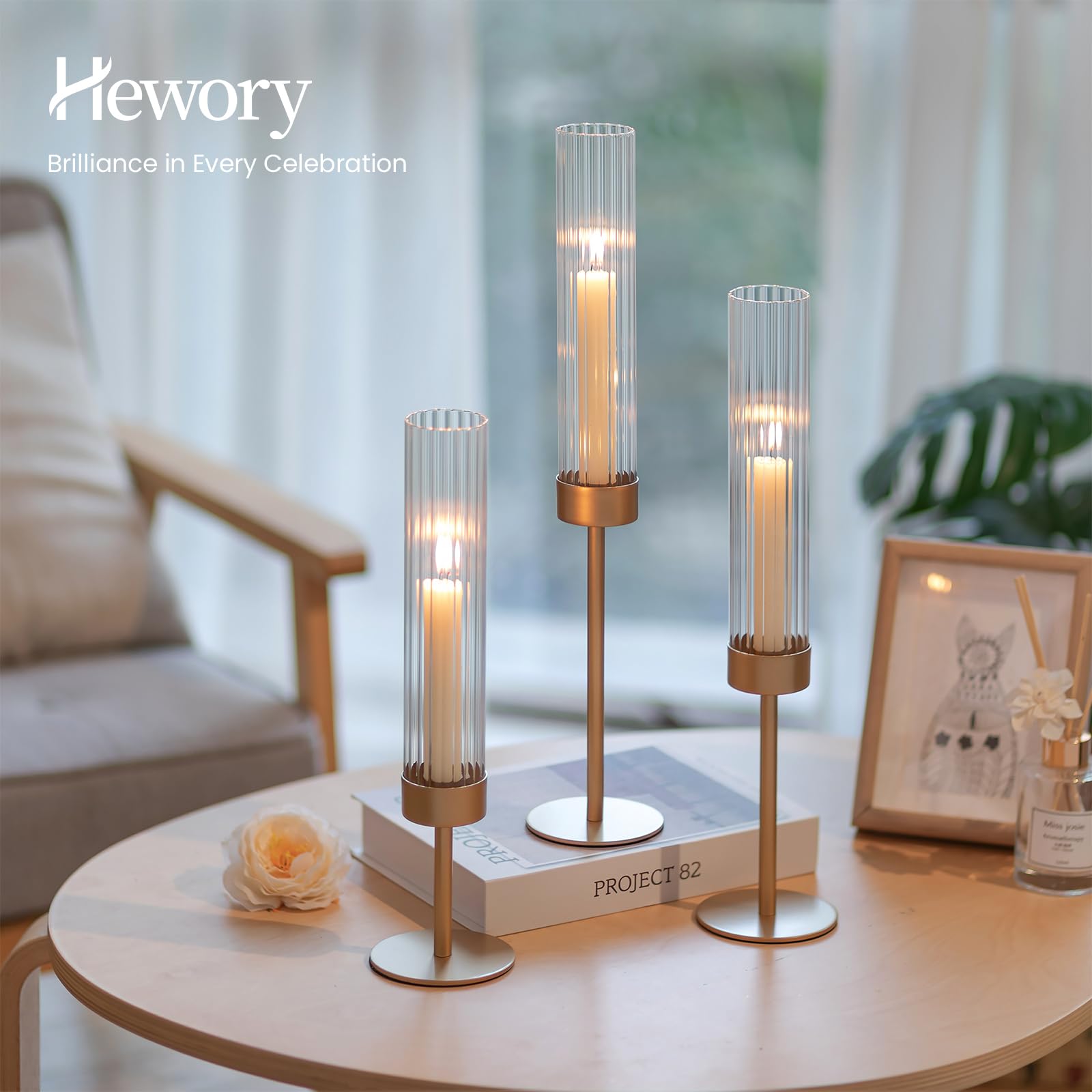 Hewory Gold hurricane candle holders have a weighted metal base to keep tall decor steady.