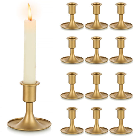 Hewory gold taper candle holder set of 12 for elegant centerpieces