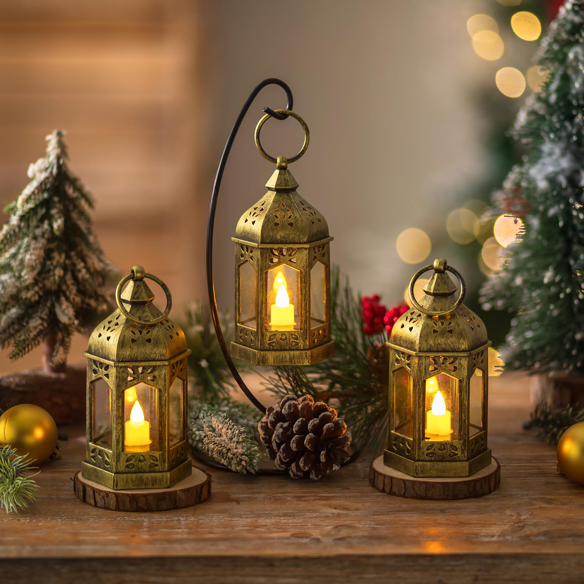Hewory gold wedding lanterns ideal as tabletop centerpieces.