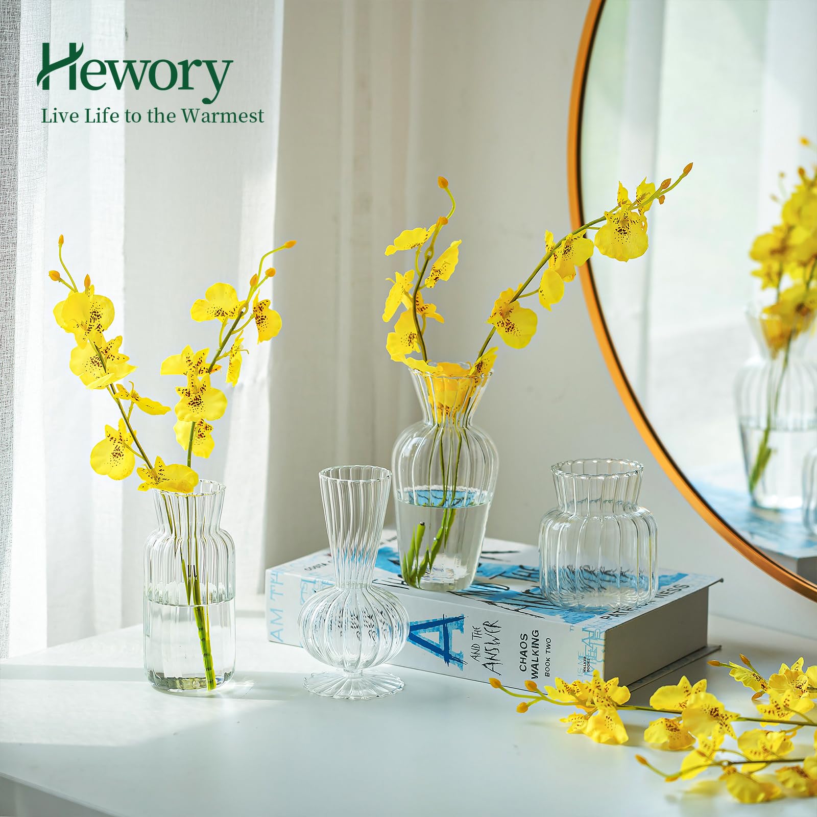 Hewory home decor mini glass vases clear ideal for real or faux blooms.