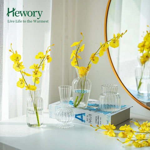 Hewory home decor mini glass vases clear ideal for real or faux blooms.