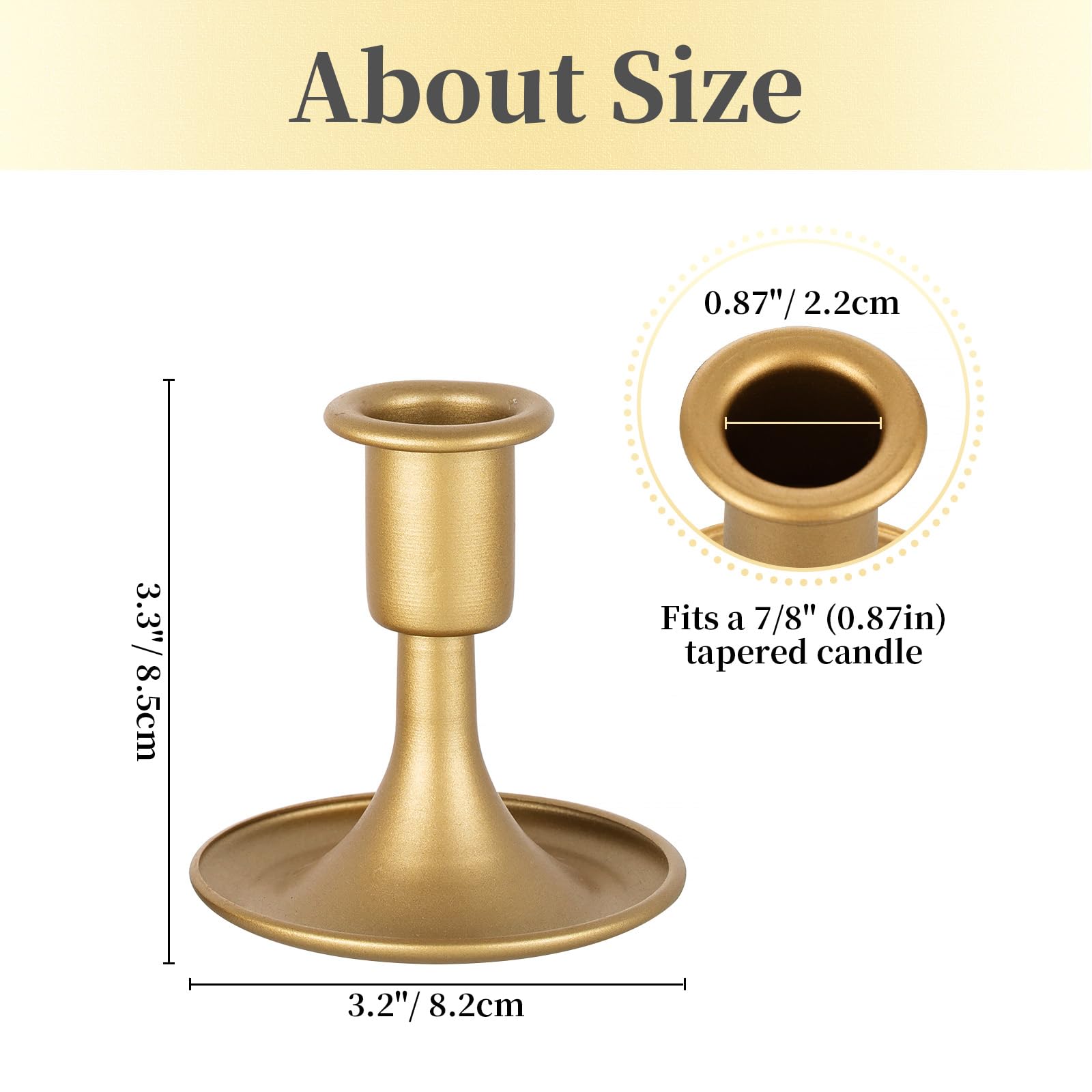 Hewory short skinny brass candle holder showing slim silhouette