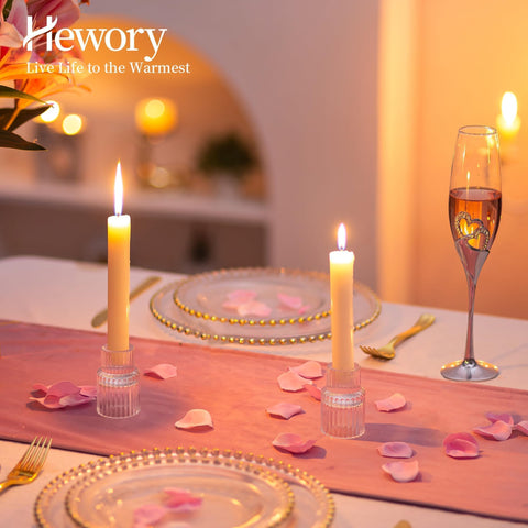Hewory table centerpiece candle holder blends with dining decor.