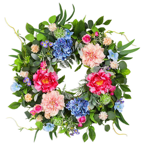 HEY BEKY 24-inch spring wreath on front door with daisies for a welcoming entry