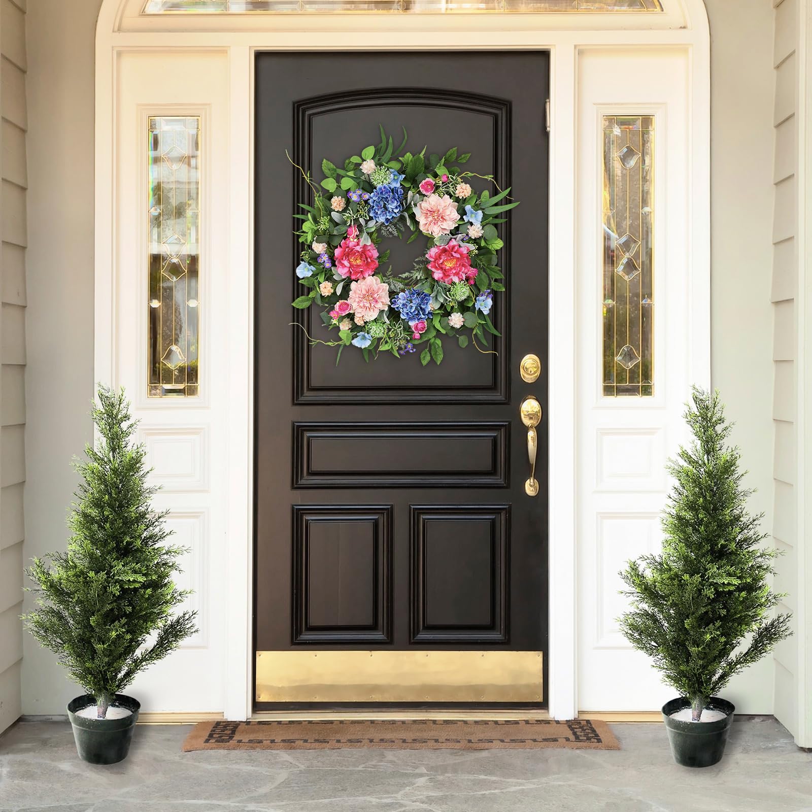 HEY BEKY 24-inch spring wreath featuring hydrangea and eucalyptus for fresh outdoor decor