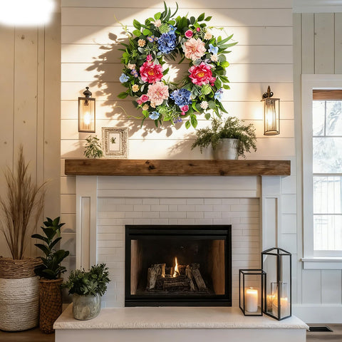 HEY BEKY 24-inch spring wreath displayed on wall for year-round decor