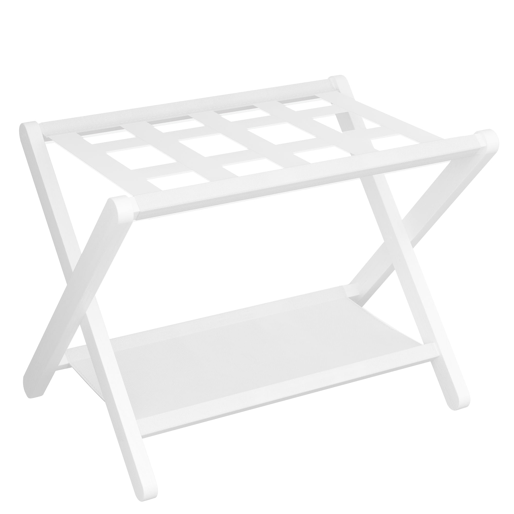 Heybly luggage rack folding stand in white for convenient guest room use