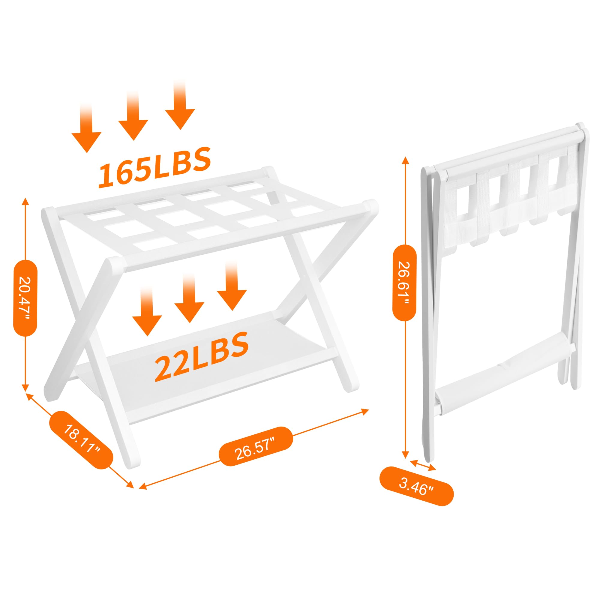 Heybly luggage rack holding a large suitcase with capacity up to 165 lb