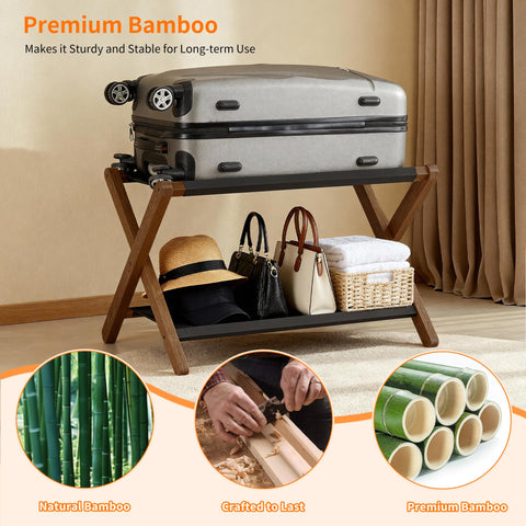 Heybly luggage rack with storage shelf holds bags and shoes