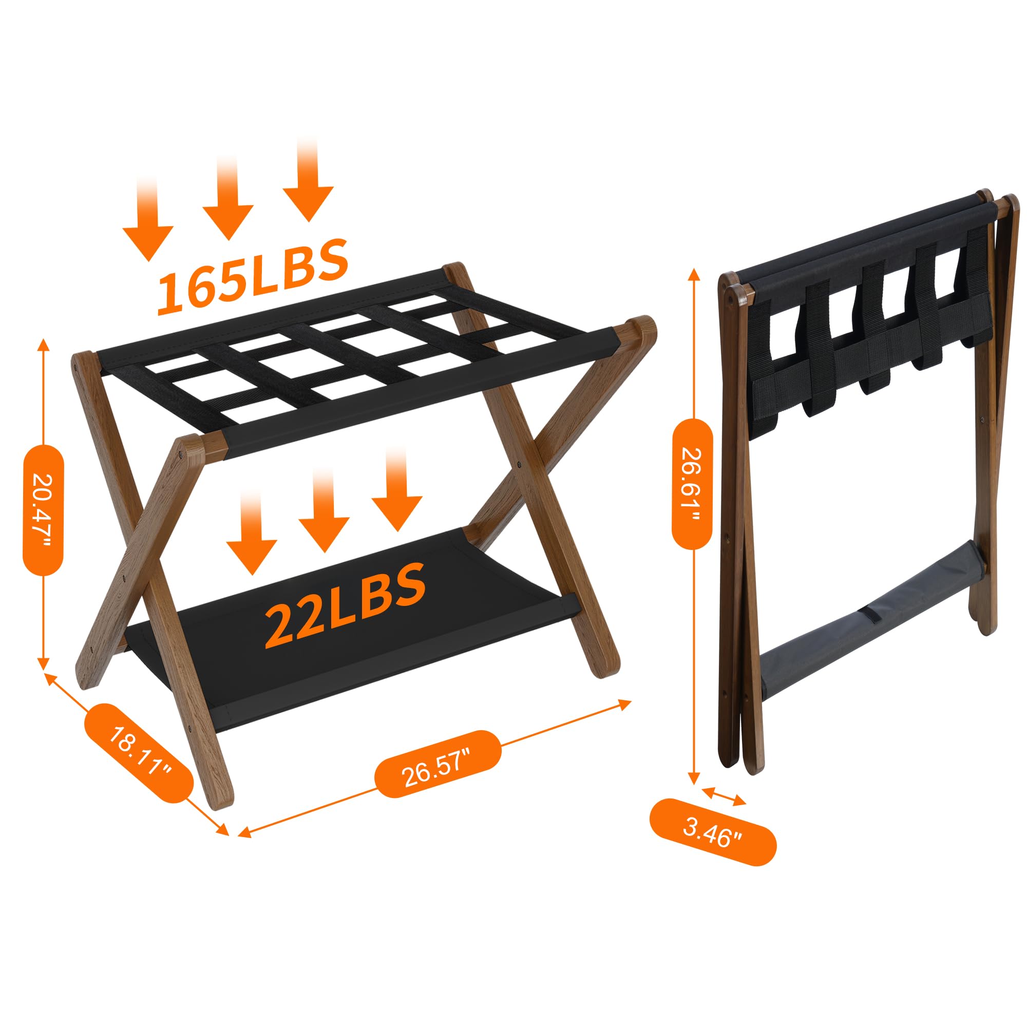 Heybly walnut finish luggage rack adds a hotel-style look to any room