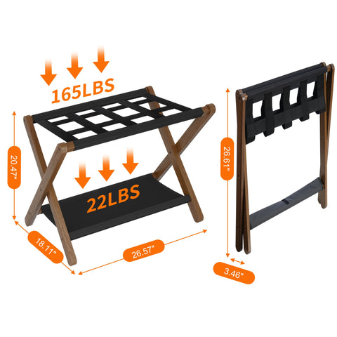 Heybly walnut finish luggage rack adds a hotel-style look to any room