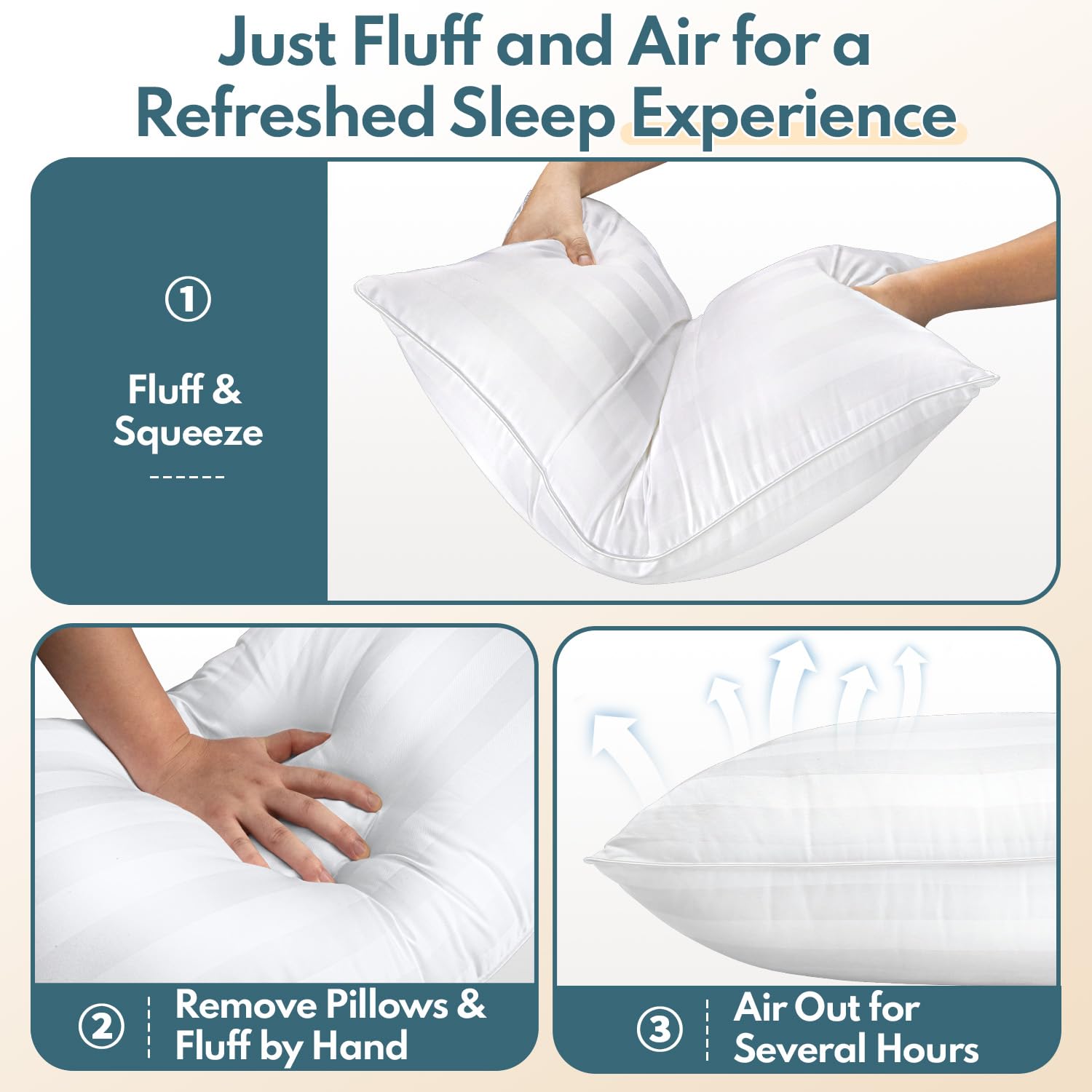 HEYCUZI queen pillows feature plush-down-alternative-fill for gentle, cloud-like support.