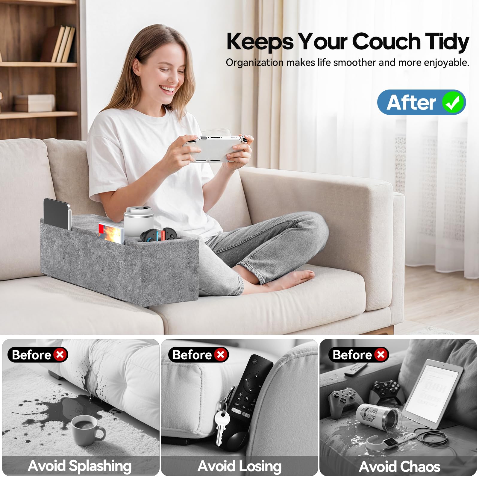Heyife organization tray for remotes, glasses, and magazines.