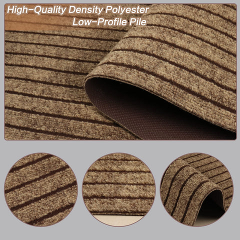 Heyroll indoor-outdoor stripe brown rug enhances patios or balconies with easy maintenance.