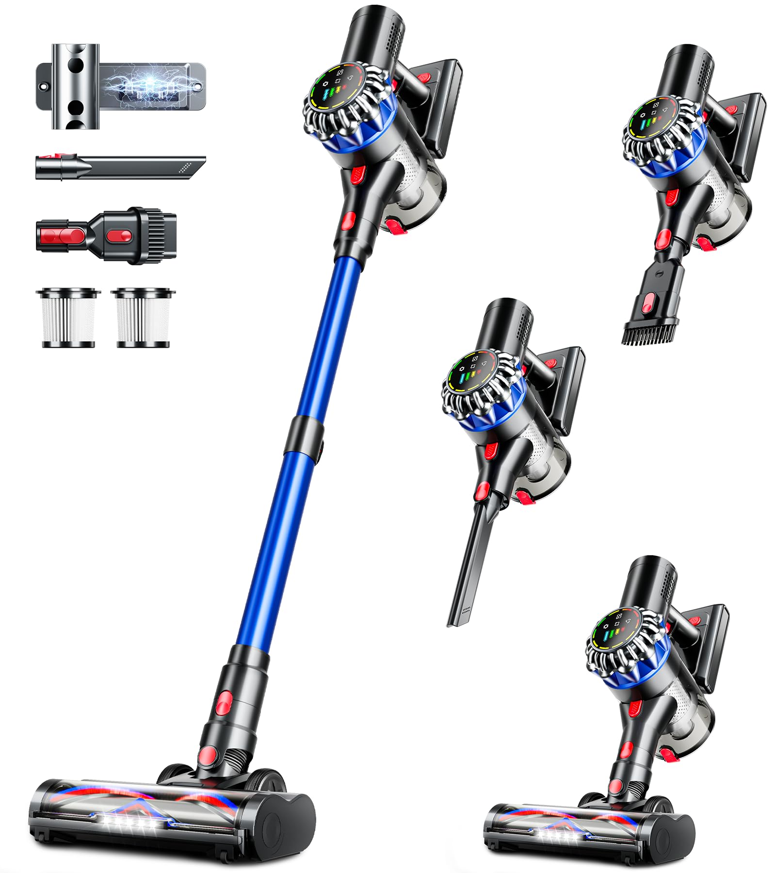 HFFLH cordless vacuum shows 550W suction for deep carpet and hard floor cleaning.