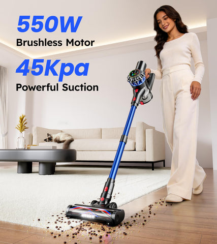 HFFLH vacuum runs up to 65 minutes for whole-home cleaning on a single charge.