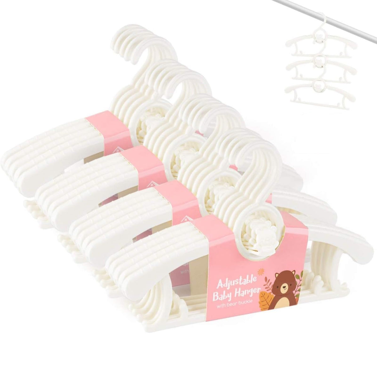 HGYZE Baby Hangers: 20 white bear-hook set for growing kids' closets