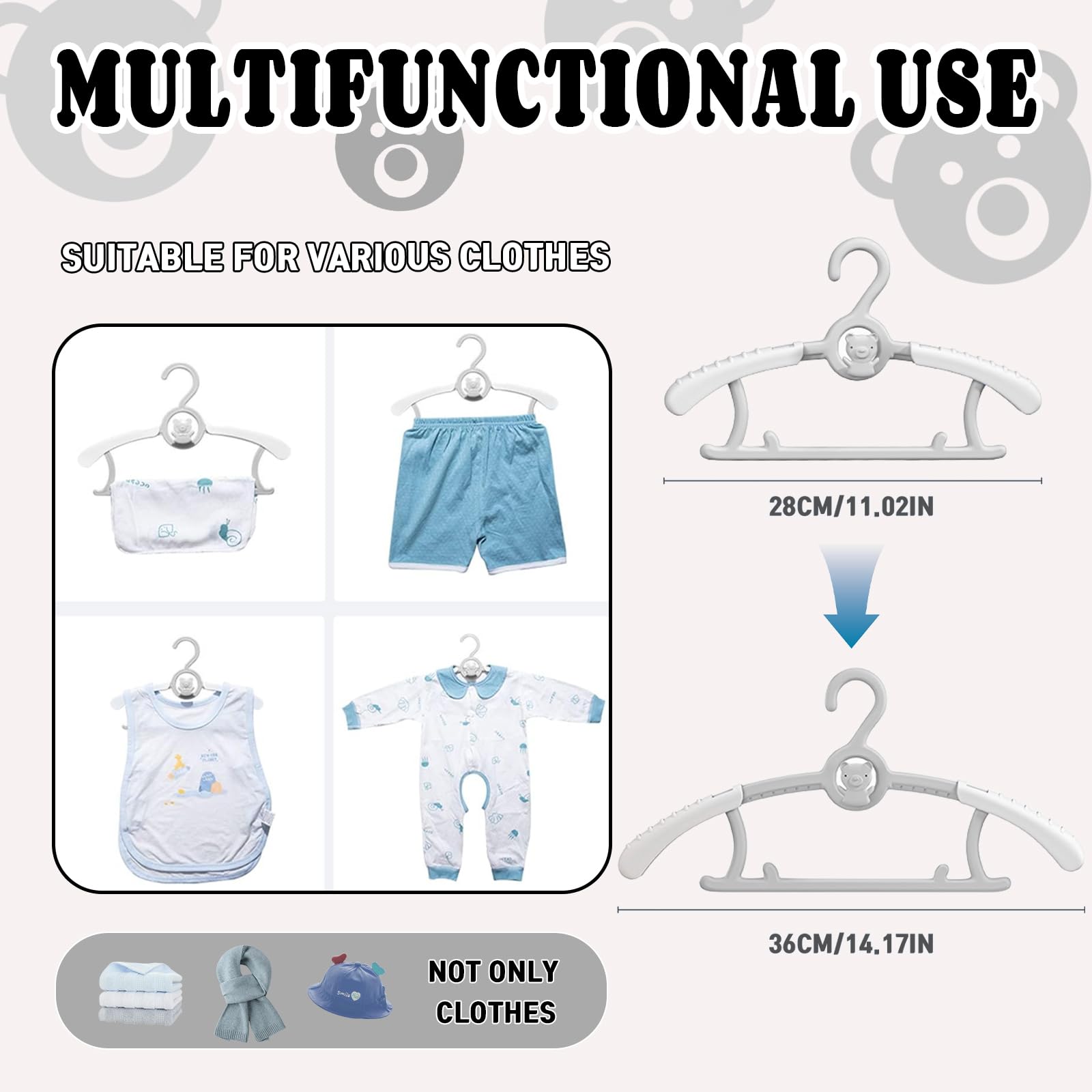 Extendable HGYZE hangers from 28 to 36 cm shown for growing newborn wardrobes