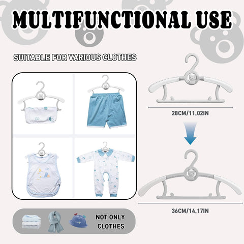 Extendable HGYZE hangers from 28 to 36 cm shown for growing newborn wardrobes