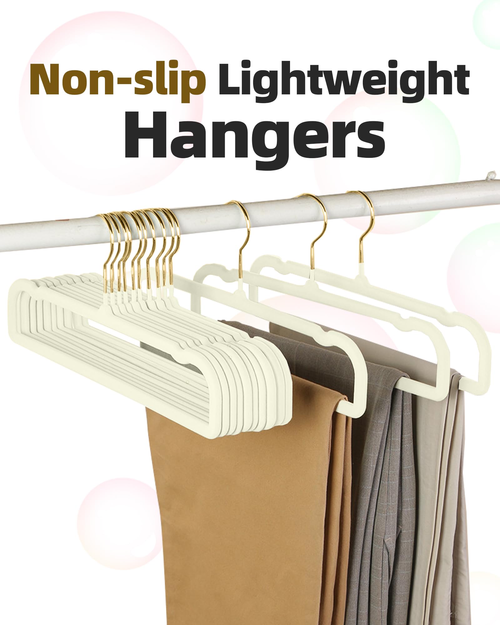 HGYZE velvet pants hangers with 360° swivel gold hook for easy access