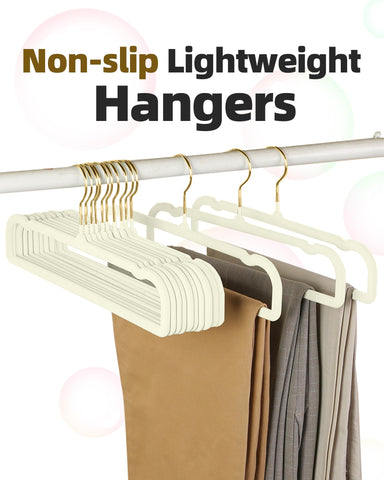 HGYZE velvet pants hangers with 360° swivel gold hook for easy access