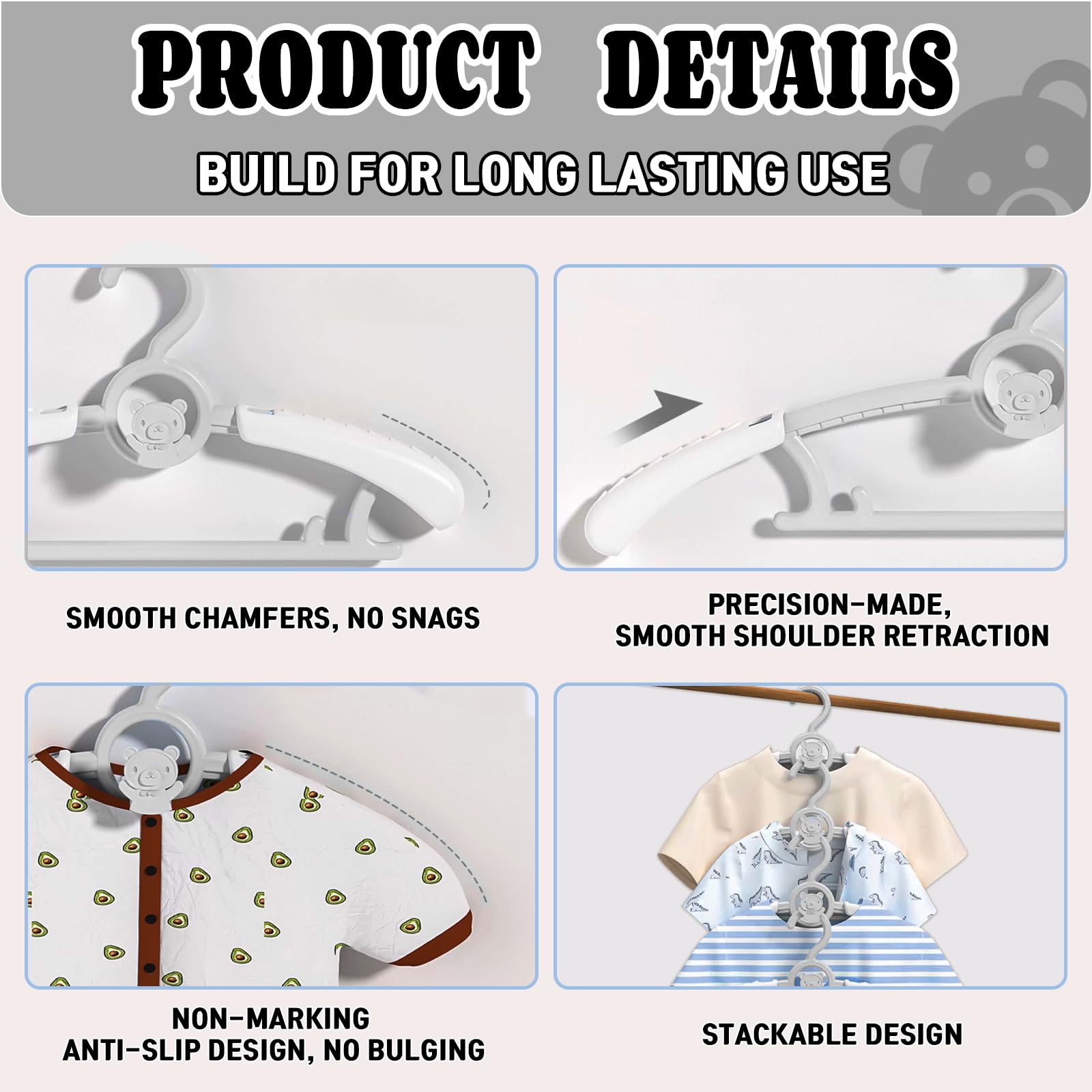 Wide shoulder design helps preserve garment shape