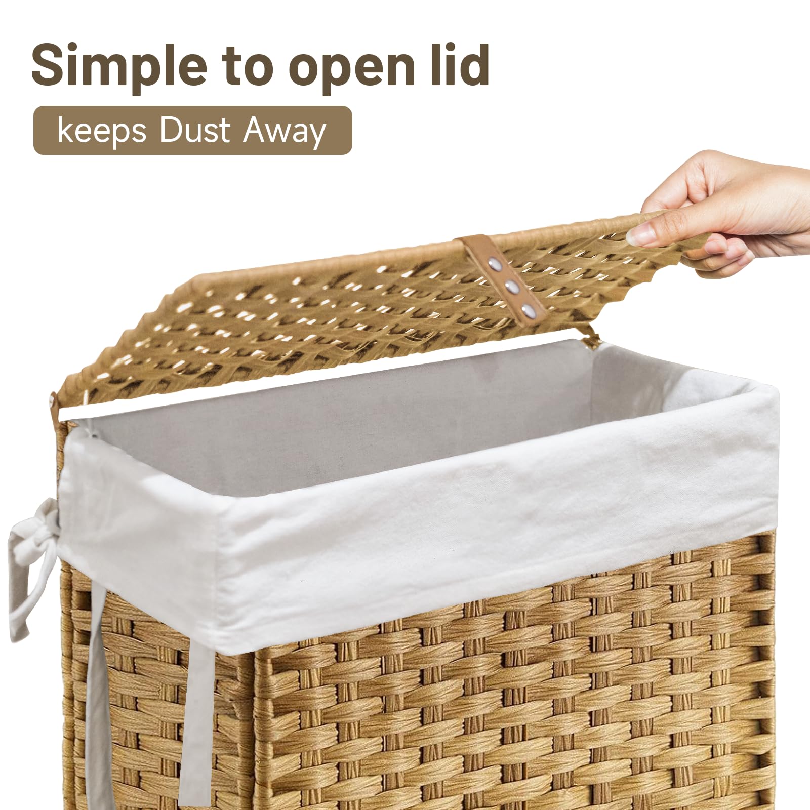 Hiagnete 70L slim hamper folds flat for compact, space-saving storage.