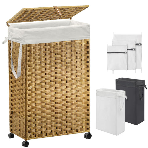 Hiagnete 70L slim hamper with lid and wheels for easy mobility and hidden laundry.