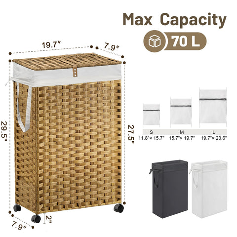 Hiagnete 70L slim hamper includes mesh bags to protect delicates during washing.