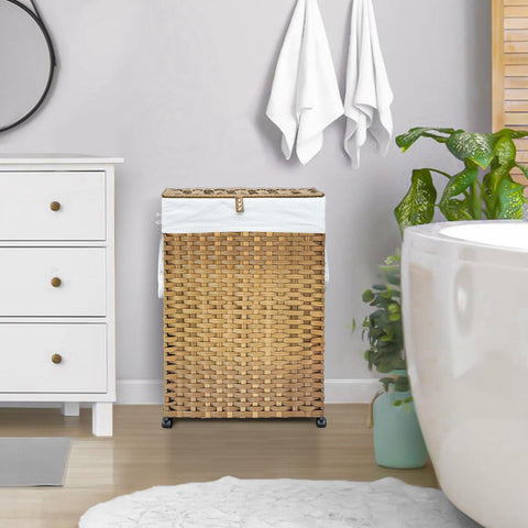 Hiagnete 70L slim hamper with removable liner bags keeps laundry organized and washable.