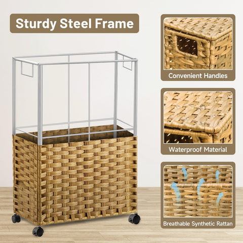 Hiagnete 70L hamper with wheels supports easy movement in tight spaces.
