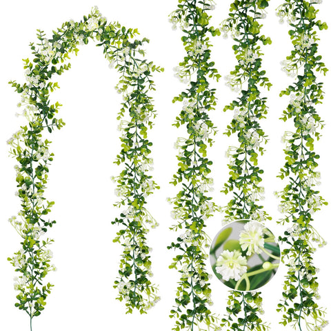 HIAGROW 6ft eucalyptus garland with flowers for indoor and outdoor decor, perfect for tables and backdrops.