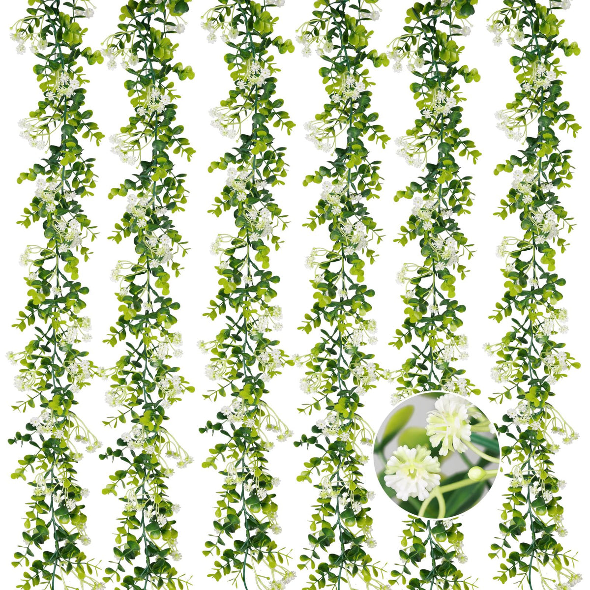 HIAGROW 6ft eucalyptus garland with flowers ideal for wedding arches and tables.