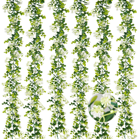 HIAGROW 6ft eucalyptus garland with flowers ideal for wedding arches and tables.