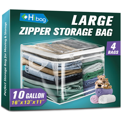 HIBAG 10 Gallon storage bag for clothes shown in closet, maximizing space.