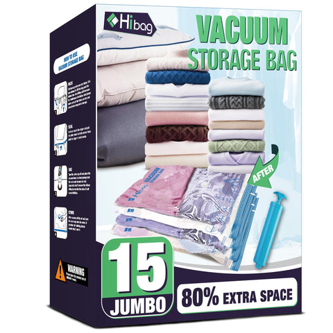 HIBAG 15 Jumbo Vacuum Bags for clothing for compact, dust-free storage