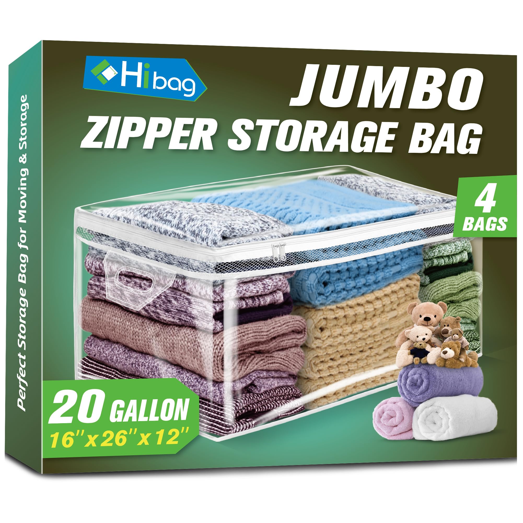 HIBAG 20-Gallon storage bag under-bed view with easy access to contents