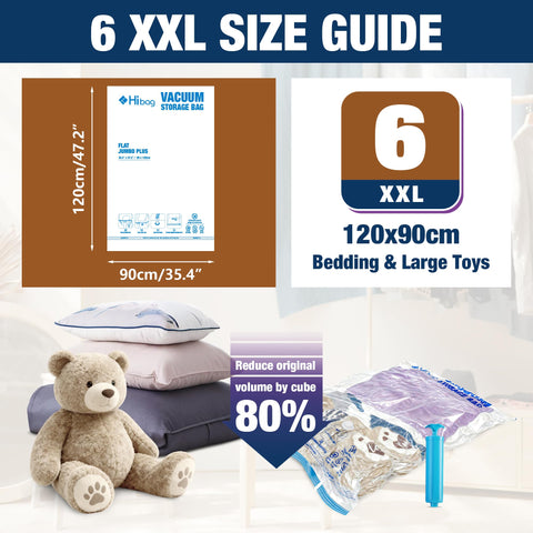 HIBAG pack of 6 vacuum storage bags to declutter spaces and optimize storage.