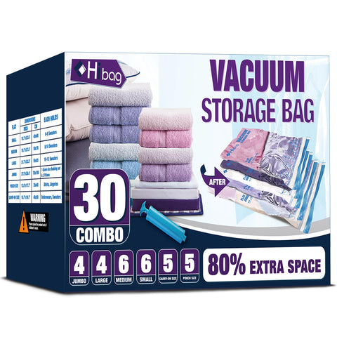 HIBAG 30-pack vacuum bags kit for space-saving storage
