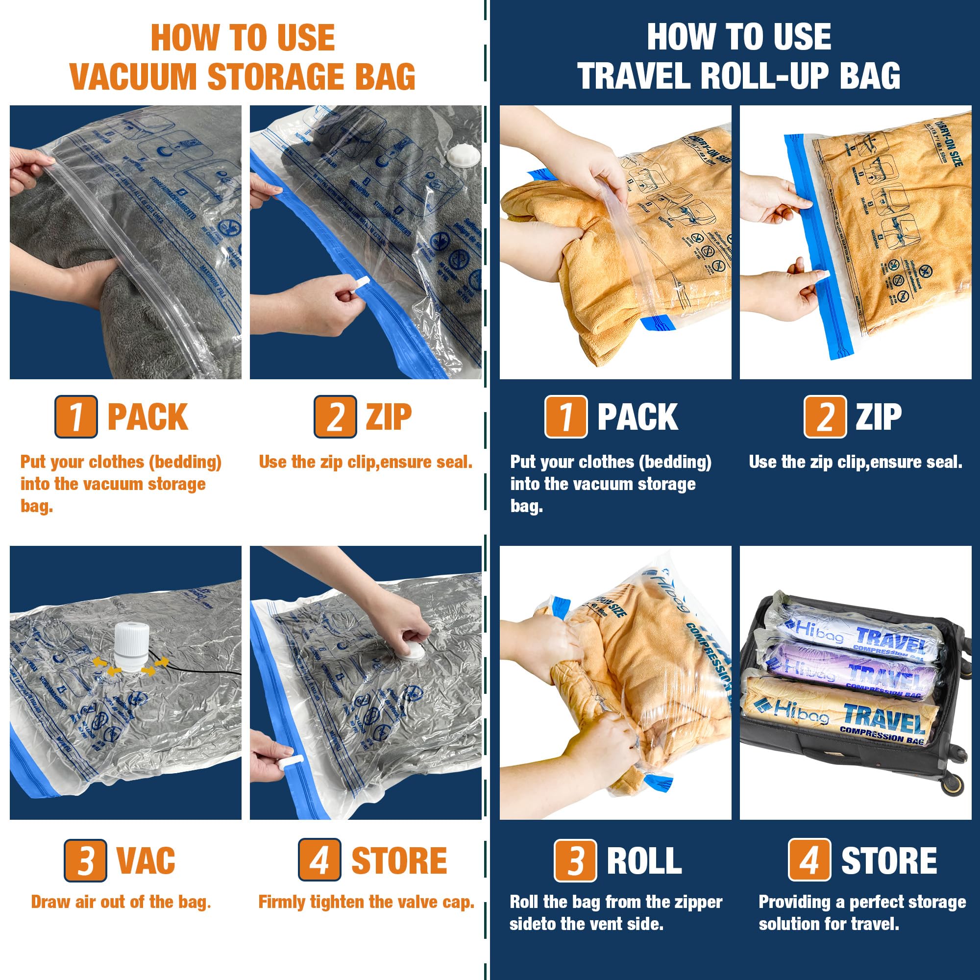 HIBAG bedding compression bags shrink quilts and pillows for organized storage