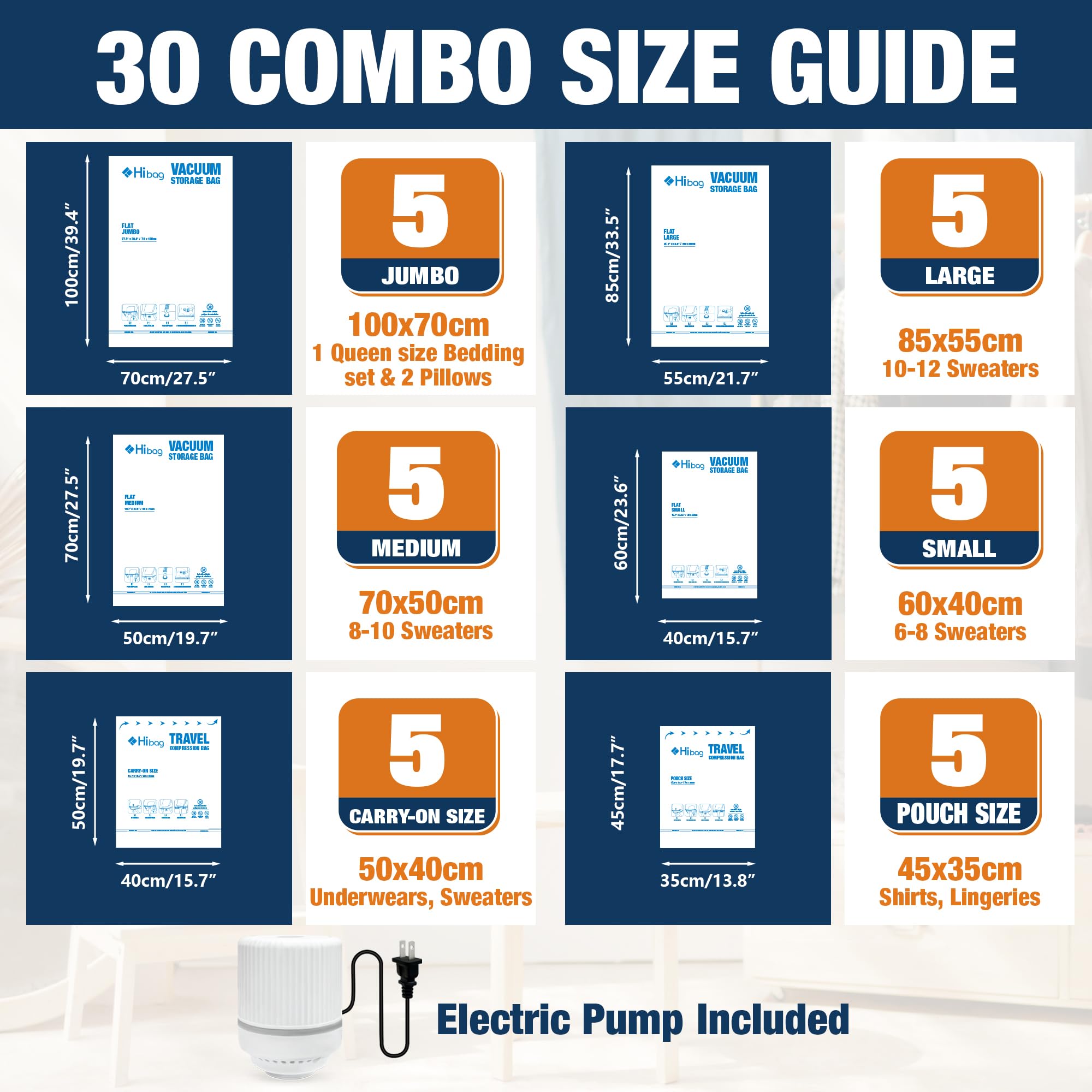 HIBAG compact storage bags save closet space and streamline packing