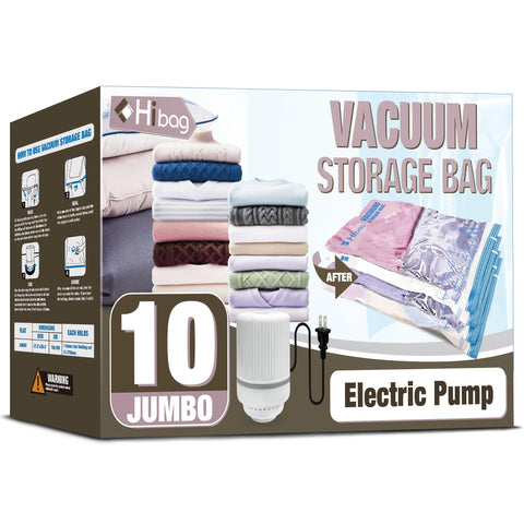 HIBAG vacuum bags with electric pump in use saving space and time.