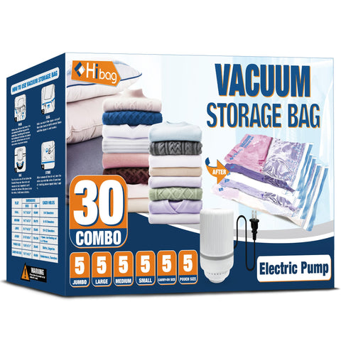 HIBAG vacuum bags with electric pump in use for fast space savings