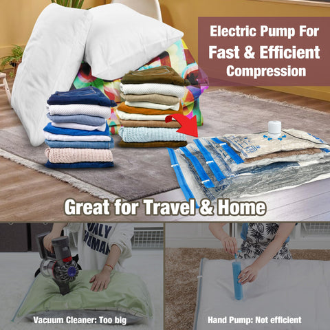 HIBAG quick pump action helps compress bulky items in minutes.