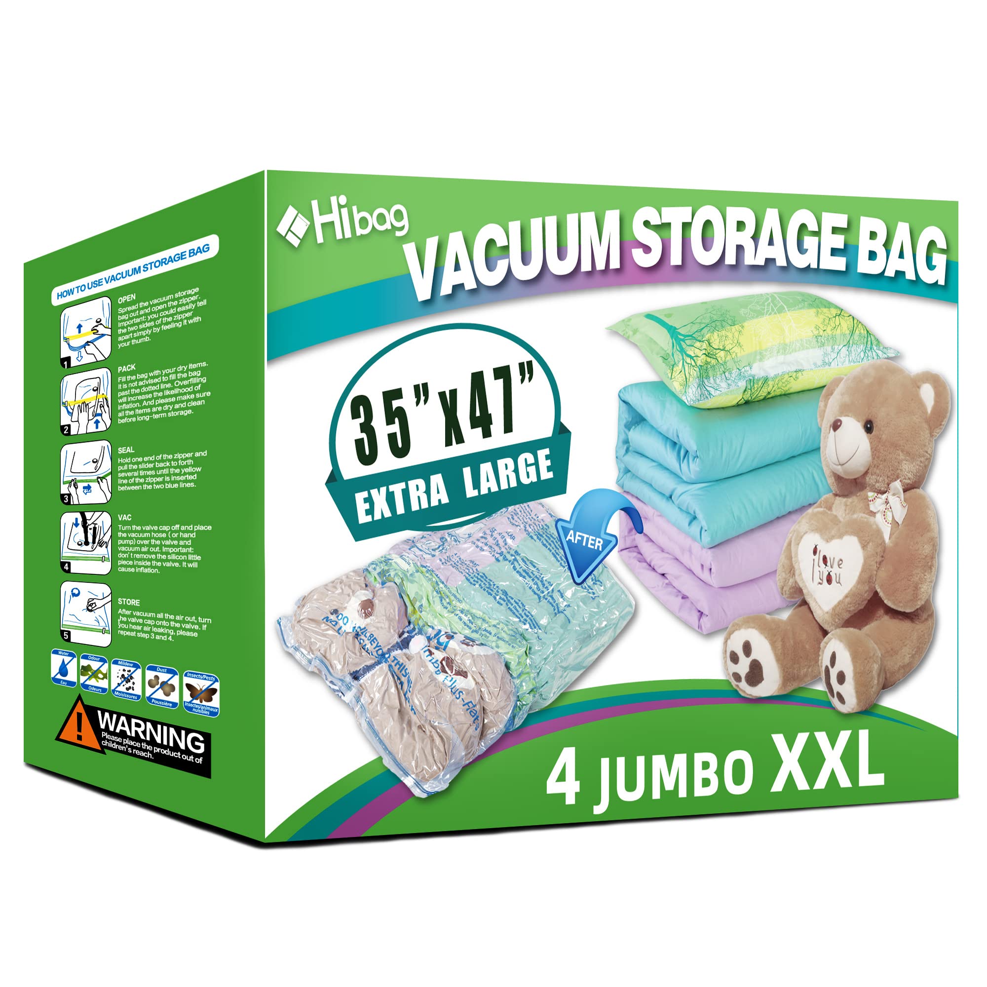 HIBAG XXL vacuum bag containing a blanket for space-saving storage