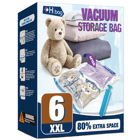 HIBAG XXL jumbo 47x35 bag for bedding with vacuum seal for space-saving storage.